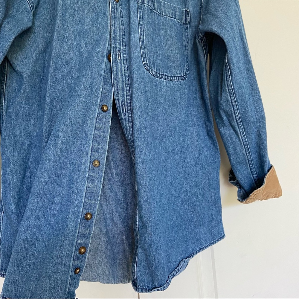 Mens Small Denim Button Down Shirt with Khaki Accents - Picture 3 of 5